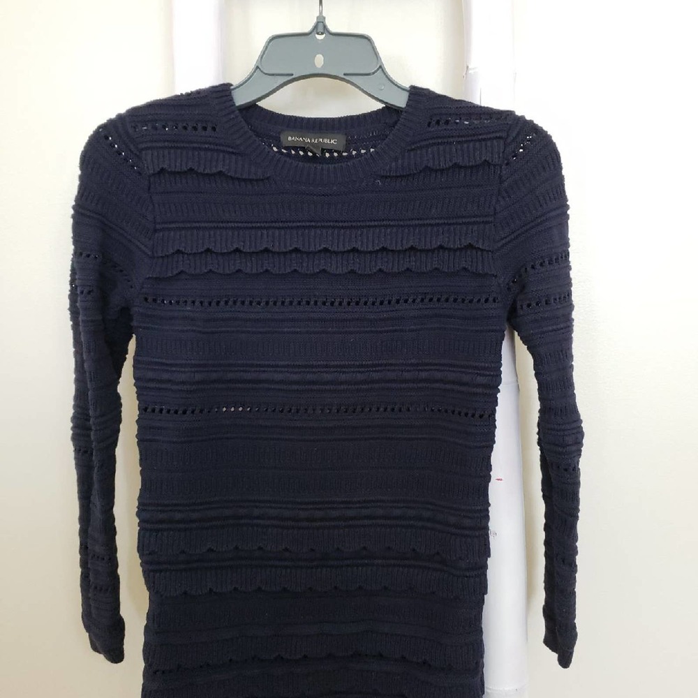 Banana Republic Ruffled Navy Blue Sweater Sz XS